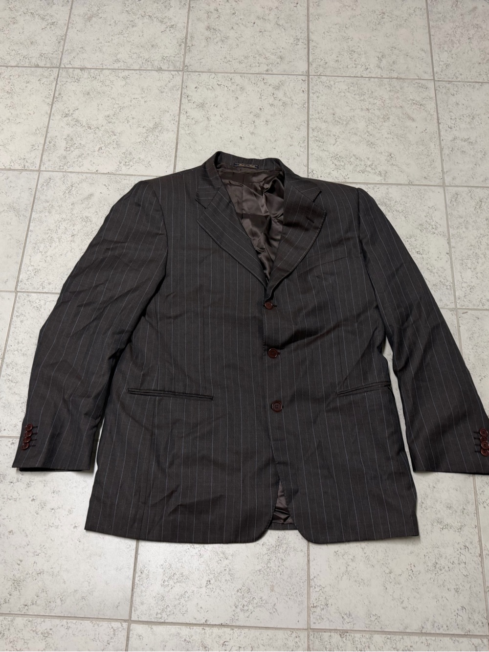 Men's Charcoal Pinstripe Single-Breasted Suit Jacket Eu size 54R Virgin Wool